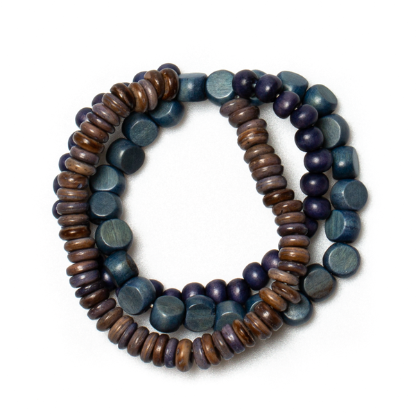 Navy Triple Strand Mix Wood Bracelet