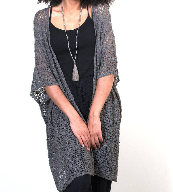 Suzie Blue Canada - Mid Length Popcorn Knit Kimono - Grey