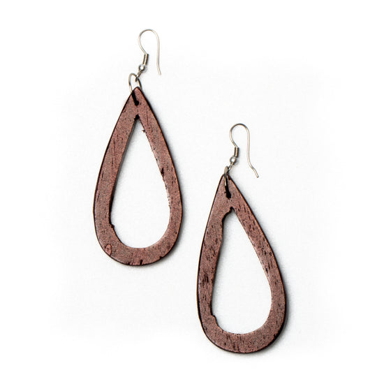 Maroon Wooden Teardrop Earrings - chiangmaicctv slow fashion bryn walker sorry not sorry linen Hamilton sustainable fashion gifts sari not sari Hamilton Fair trade  Ethical  Artisan made  Zero waste  Up-cycled Slow Fashion  Handmade  GTA Toronto Copper Pure Upcycled vintage silk handmade recycled recycle copper pure silk travel clothing hamilton vacation cruisewear resortwear bathing suit bathingsuit vacation etsy silk clothing gifts gift dress top pants linen bryn walker alive intentions kaarigar elephants