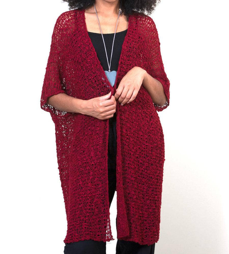 Suzie Blue Canada - Mid Length Popcorn Knit Kimono - Claret Red