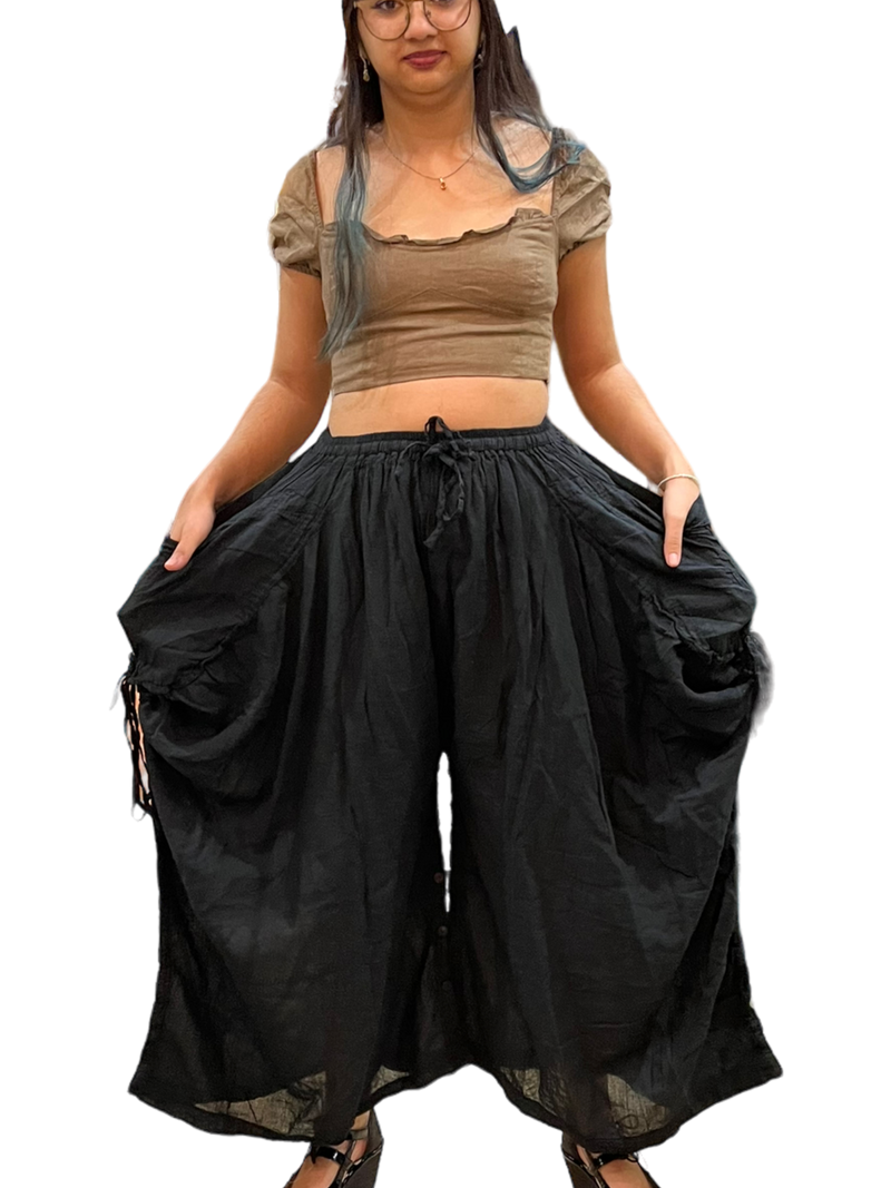 Black Cotton Voile Tashi Versatile Pants/Skirt