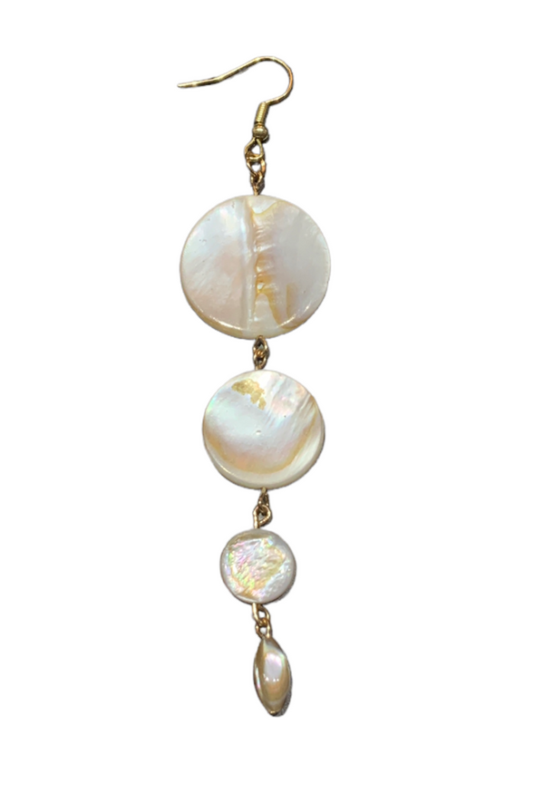 Shell Chandelier 4 Tier Earrings - Goldtone with long bead