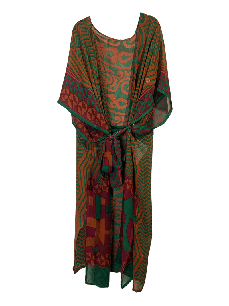 PRG1249 Duke of Bourbon Sheer Pure Silk Long Pure Silk Kimono-Sleeved Duster with Belt