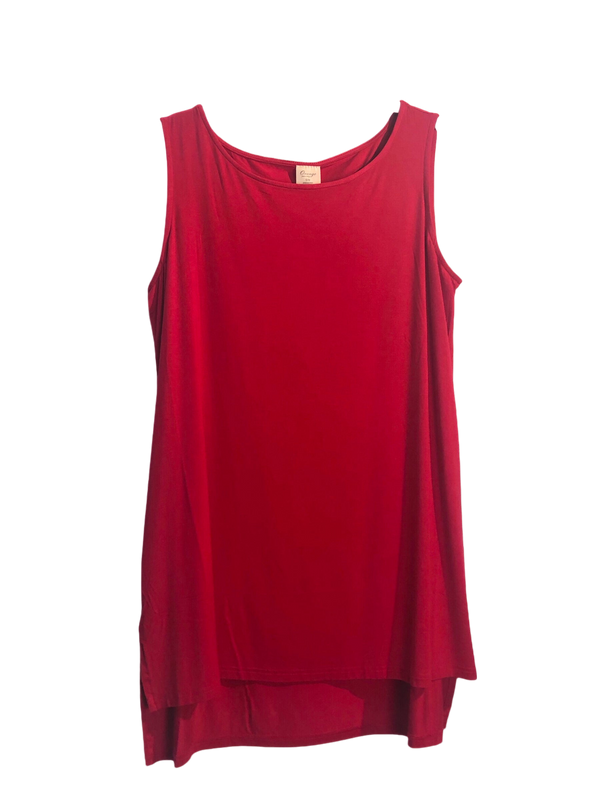 Red Bamboo Short Slit Hi Lo Tank Top