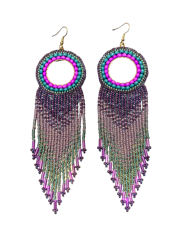 Mermaid Scales Large Hoop Fringe Earrings