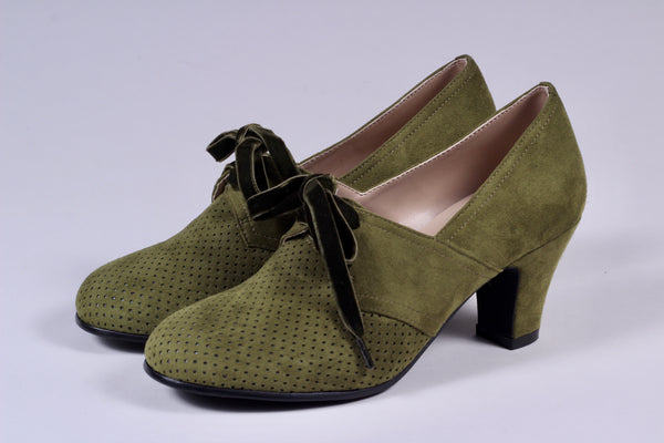 VEGAN - 1940'er vintage style pumps med snøre - grøn - Esther