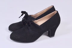 1940'er vintage style pumps i ruskind med snøre - Sort - Esther