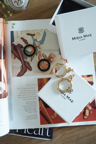 Golden and Black Hoop Earrings by Misia Mae