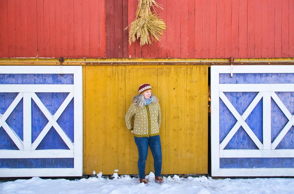 Sofia in front of the barn 