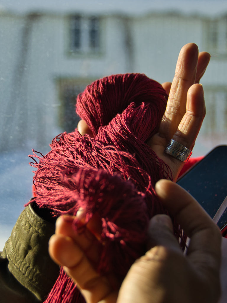 Burgundy linen yarn