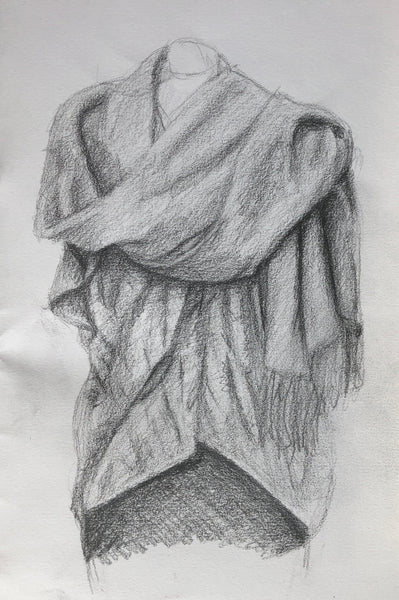 Pencil sketch of draped fabric