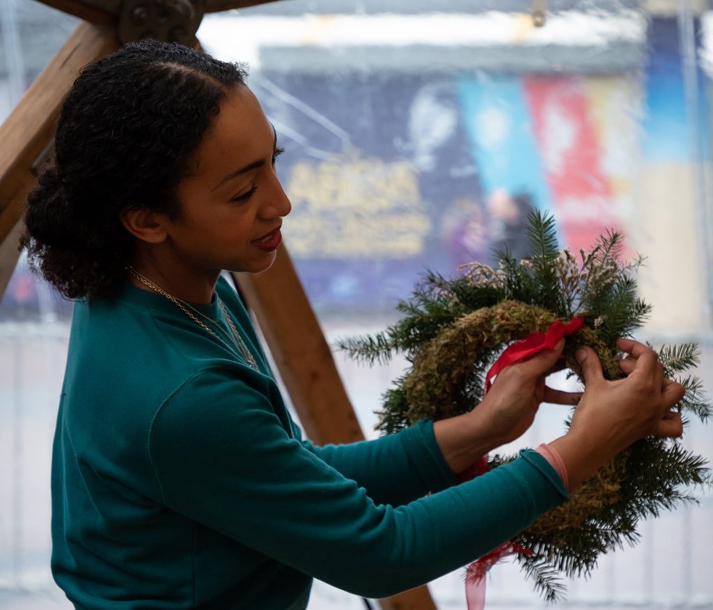 Hazel Gardner leads a workshop on sustainable festive wreaths.