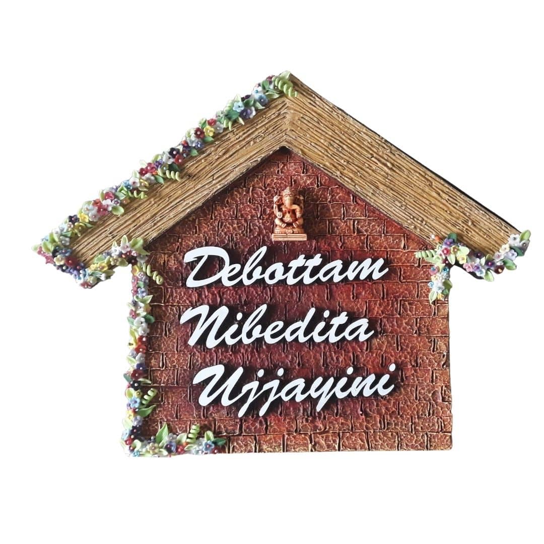 Hut Name Plate with Flowers|House Name Plate – ArtzNColours