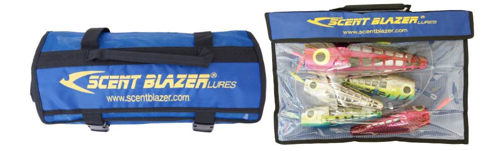 Tackle lure bags and tackle swags used in game fishing.