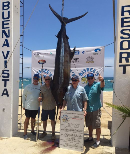 Dean Ettinger and Wayne Usiak and Jay Geasling and Carter Hollis and Jack Whitmore Blue Marlin at Bisbees Buenavista.