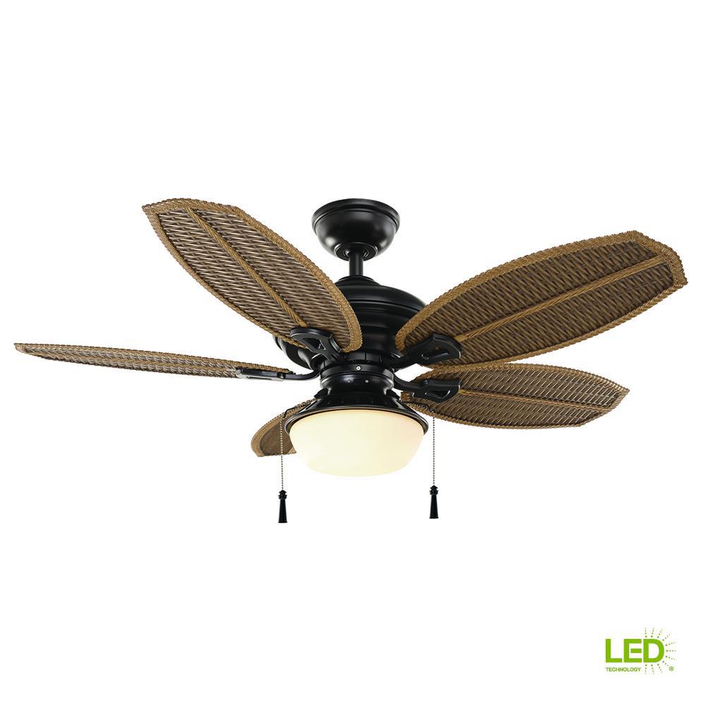 Hampton Bay Palm Beach Iii 48 In Led Indoor Outdoor Natural Iron Ceiling Fan With Light Kit 51499