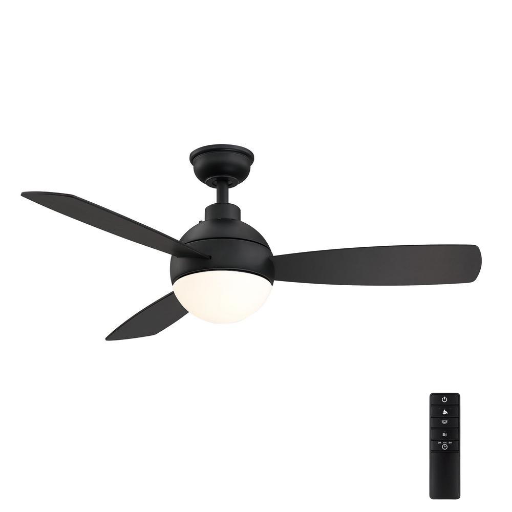 Alisio 44 In Led Matte Black Ceiling Fan With Light And Remote