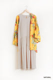 Julianne Sleeves Tiered Maxi Dress with Yellow Rose Kimono
