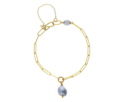 Lightweight Gray Keshi Pearl Chain Link Bracelet