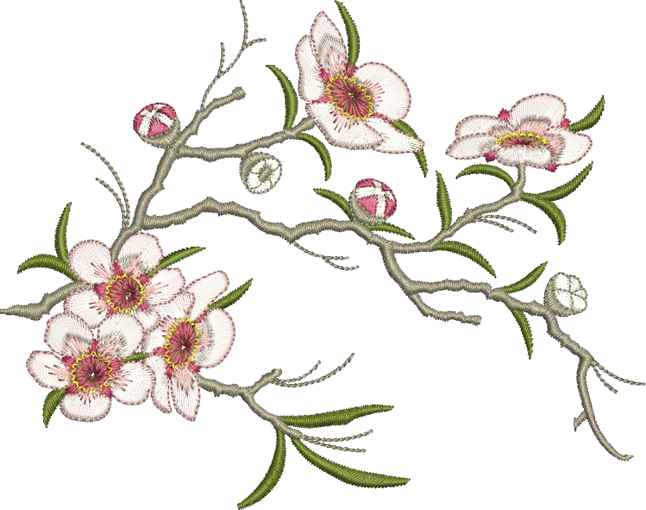 Tea Tree Branch and Flowers Embroidery Motif - Natures Pals by Sue Box