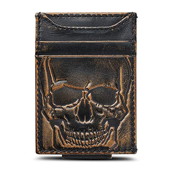 HOJ Co. SKULL Front Pocket Wallet-Slim Money Clip Wallet-Strong Magnetic Clip-Motorcycle Wallet