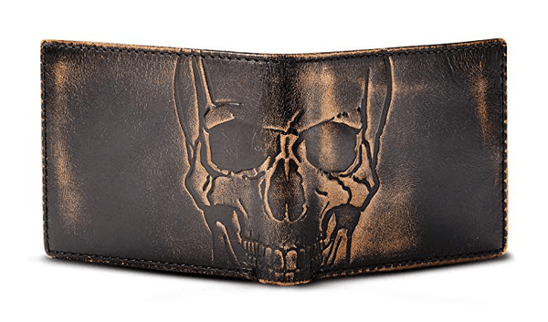 House of Jack Co. SKULL Wallet-Double ID Bifold-Full Grain Mens Leather Wallet-Multi Card Capacity
