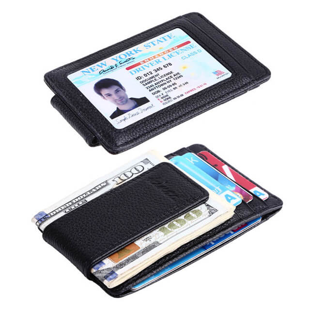 money clip card holder with id window