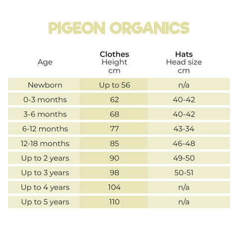 Size Guide for Pigeon Organics