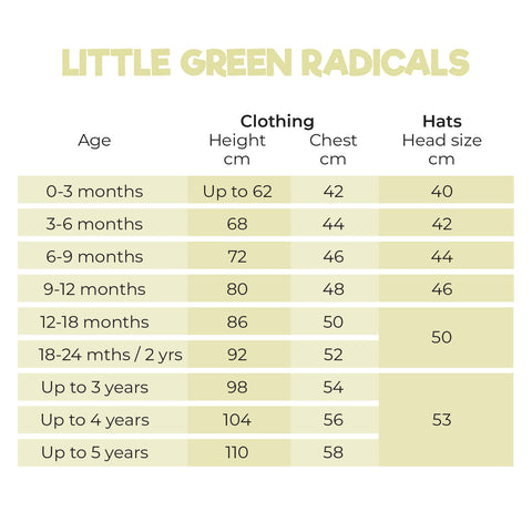 Size Guide for Little Green Radicals