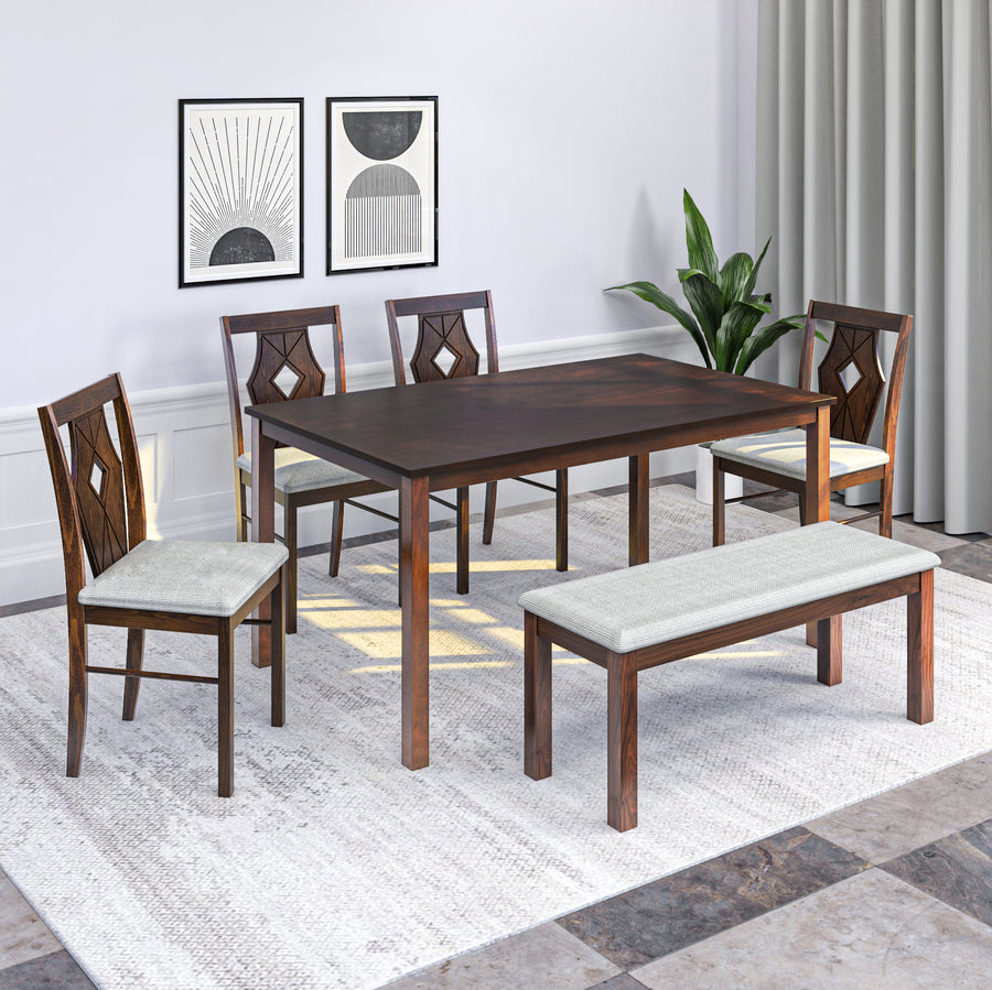 Nilkamal Nicole 6 Seater Dining Set with Bench (Antique Cherry)