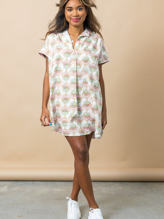 KARLIE Paris Floral Vneck Collar Shirt Dress