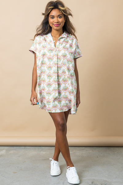 KARLIE Paris Floral Vneck Collar Shirt Dress