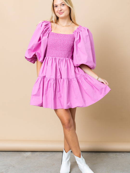 The Frequency Pink Puffed Sleeve Dress