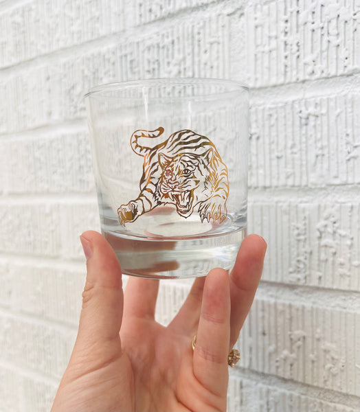 Custom Rocks Glasses-Tiger in Gold