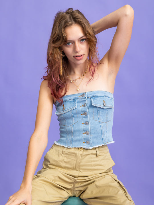 The Crossroads Denim Strapless Top