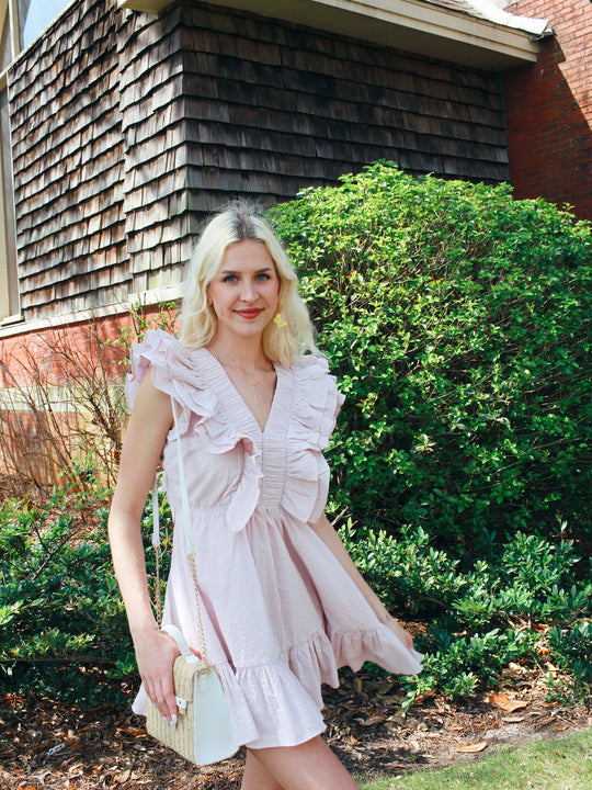 KARLIE Stripe Seersucker Ruffle Dress