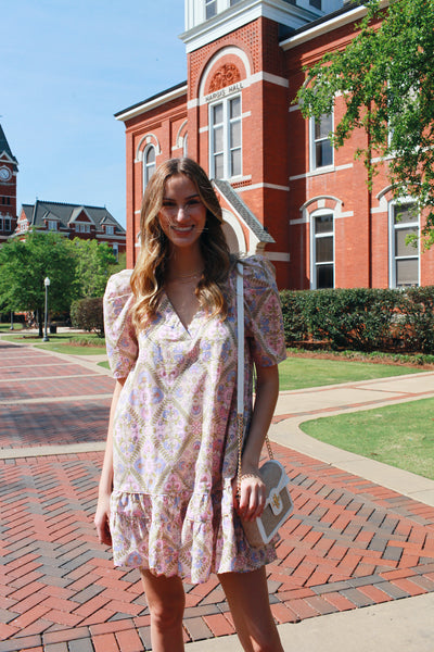 KARLIE Fiesta Floral Puff Sleeve Dress