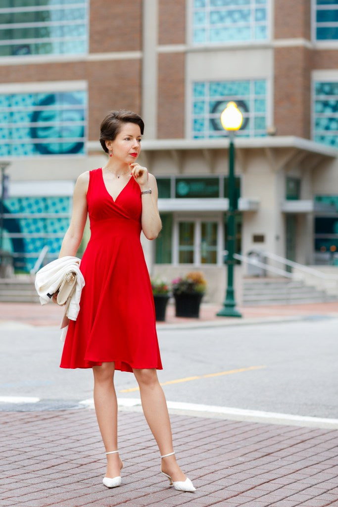 Blogger Red Reticule in the Karina Dresses Audrey dress in Scarlet
