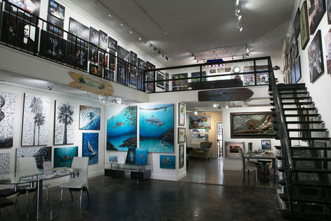 Interior photo of 2 story art gallery