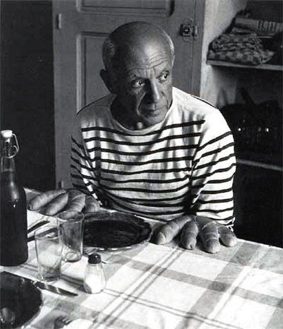 Pablo Picasso wearing stripes