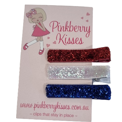 Everyday Non Slip Hair Clips - Glitter Australia Day | Pinkberry Kisses