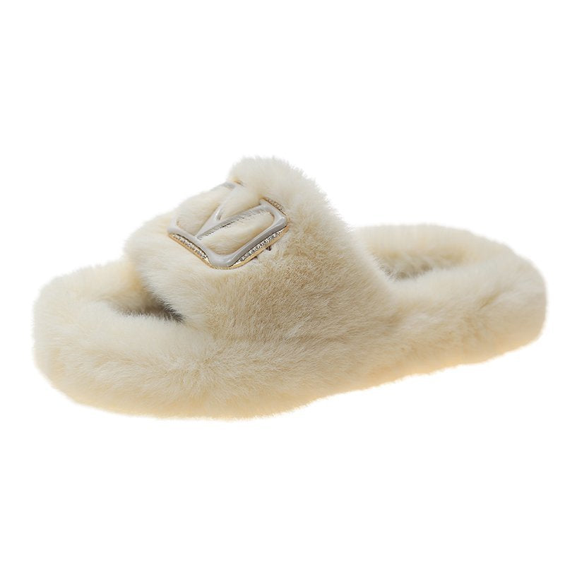 faux fur open toe slippers