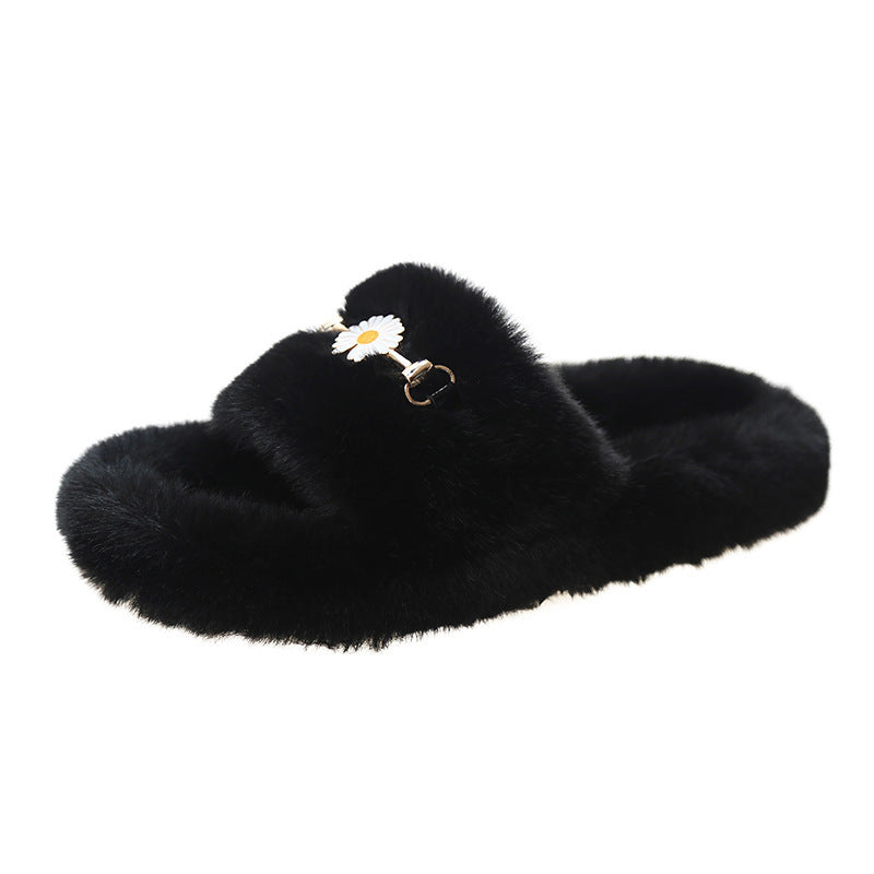 faux fur open toe slippers