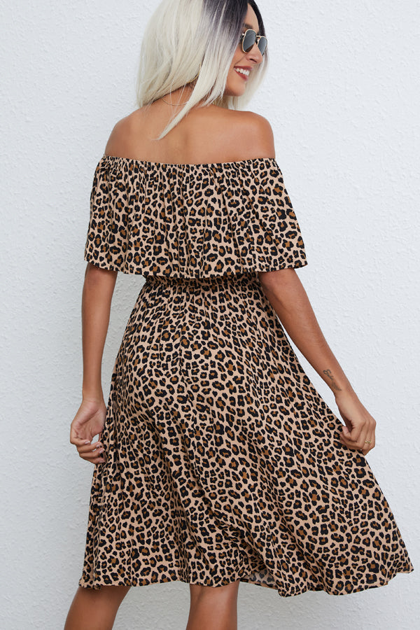 Off The Shoulder Leopard Print Casual Dress