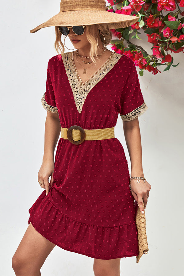 Lace Patchwork Solid Color Casual Dress