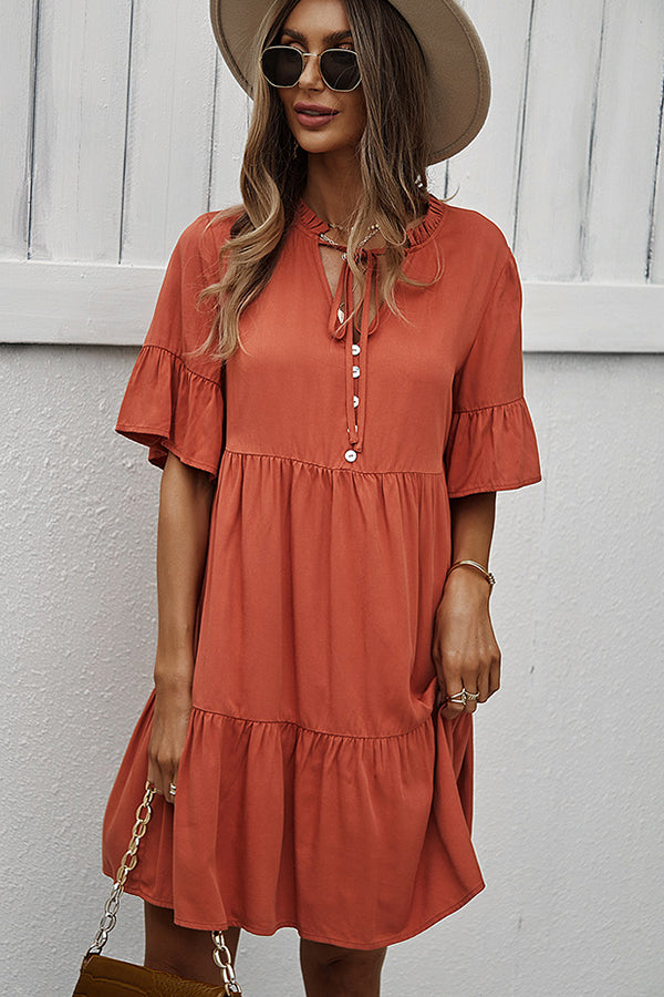 Solid Color V Neck Casual Dress