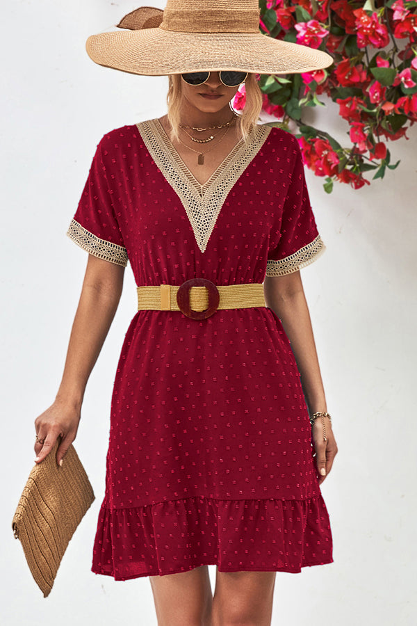 Lace Patchwork Solid Color Casual Dress