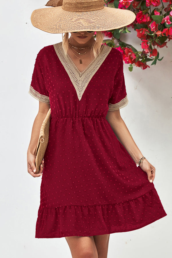 Lace Patchwork Solid Color Casual Dress