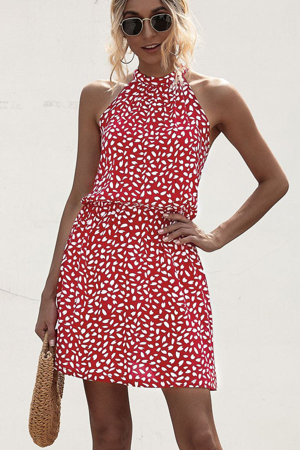 Polka Dot Print Halter Neck Casual Dress