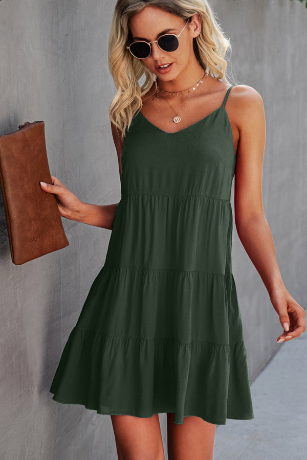 Fashion Solid Color Ruffle Hem Mini Dress